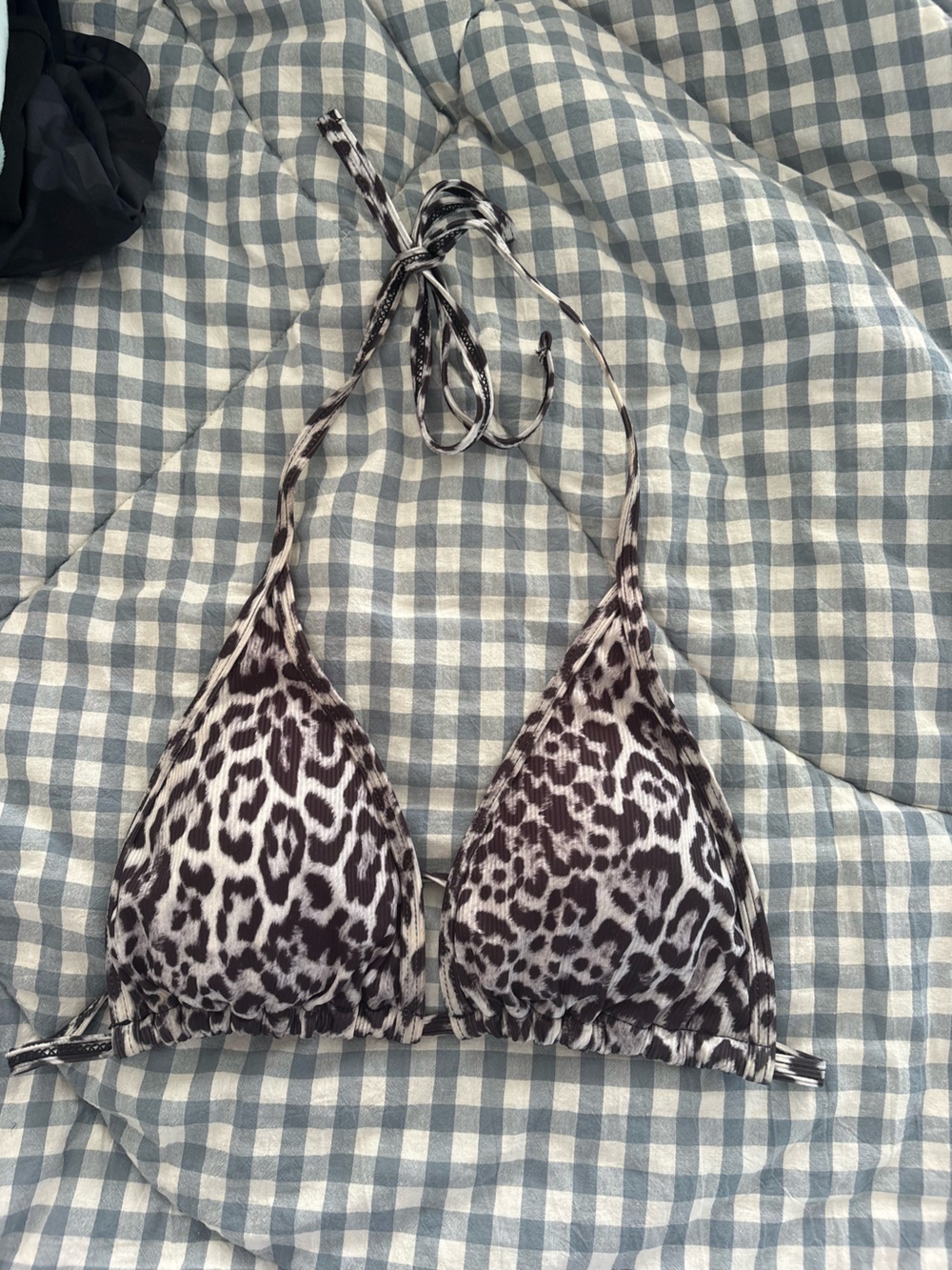 SHEIN Black & White Animal Print Triangle Bikini Top